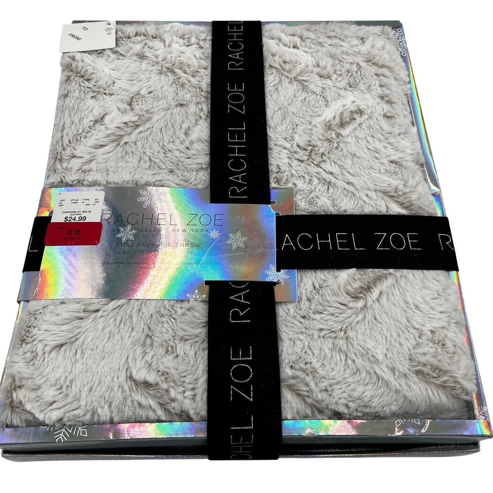Rachel Zoe Luxe Faux Fur Throw Blanket 50 x 70 in Cream Gift Box